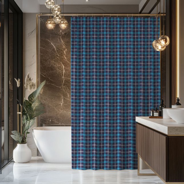 Männlicher Karierter Vorhang Blau Tartan Geschenk  (Masculine Plaid Curtain Blue Tartan Gift Look)