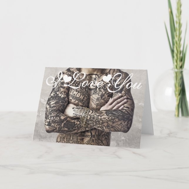 Männlicher Körper Tattoo Foto Bild I Liebe Sie Karte (Vorderseite)