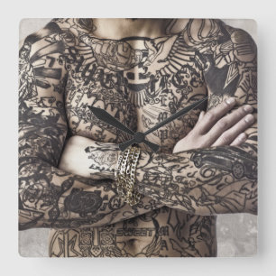 Männlicher Körper Tattoo Fotografie Quadratische Wanduhr
