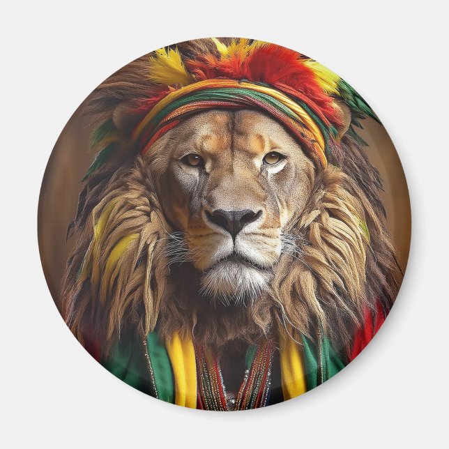 Männlicher Löwe in Rastafarian Outfit gekleidet Magnet (Vorne)