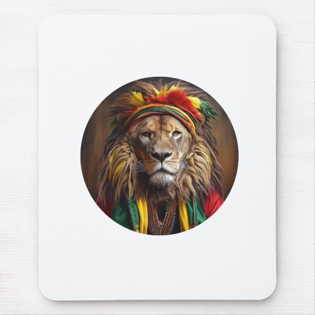 Männlicher Löwe in Rastafarian Outfit gekleidet Mousepad (Vorne)
