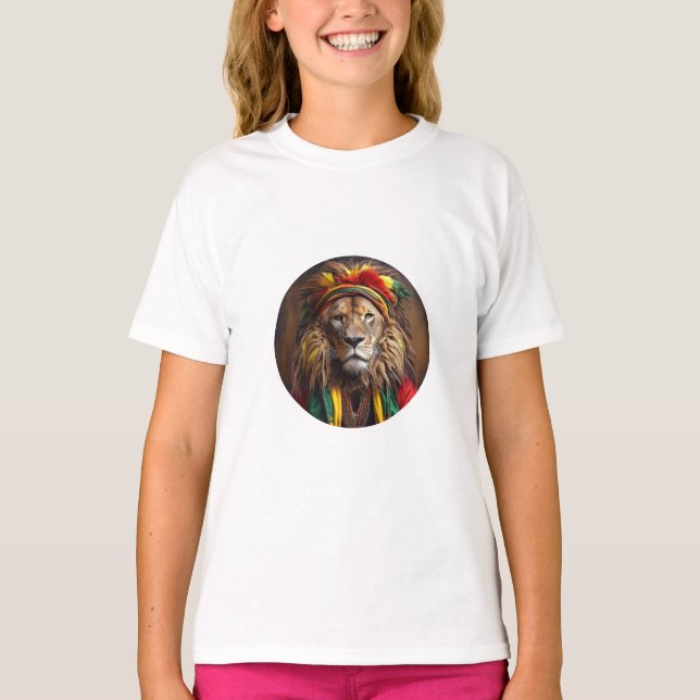Männlicher Löwe in Rastafarian Outfit gekleidet T-Shirt (Vorderseite)