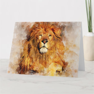 Männlicher Löwe mit großflächigem Wasserfarbportra Dankeskarte