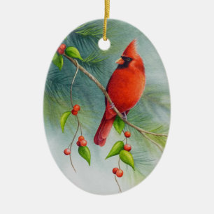 Männlicher Nordischer Kardinal Bird Wasserfarbe K Keramik Ornament