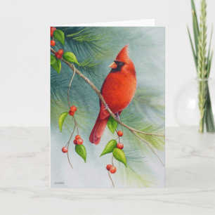 Männlicher Nordischer Kardinal Bird Wasserfarbe Ku Karte