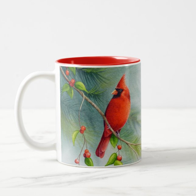 Männlicher Nordischer Kardinal Vogelwelt Zweifarbige Tasse (Links)