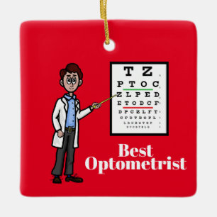 Männlicher Optometriker mit Augendiagrammschmuck Keramikornament