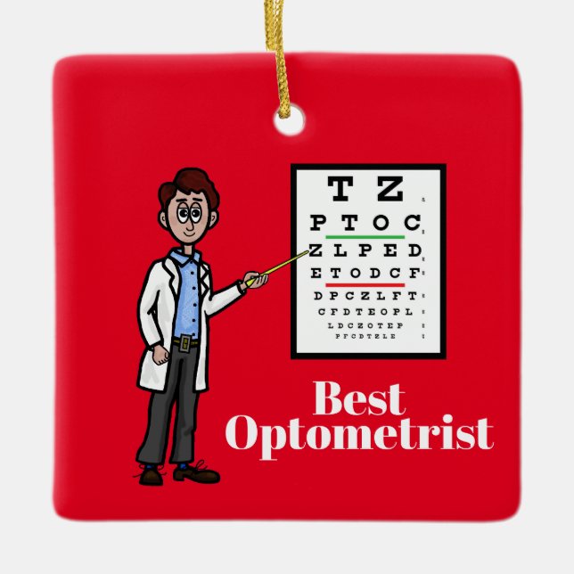 Männlicher Optometriker mit Augendiagrammschmuck Keramikornament (Vorderseite)