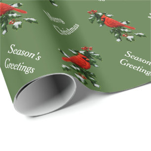 Männlicher Rotkardinal und Stechpalmen-Grün Geschenkpapier