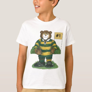 Männlicher Rugby-Bär in Grün und Gold T-Shirt