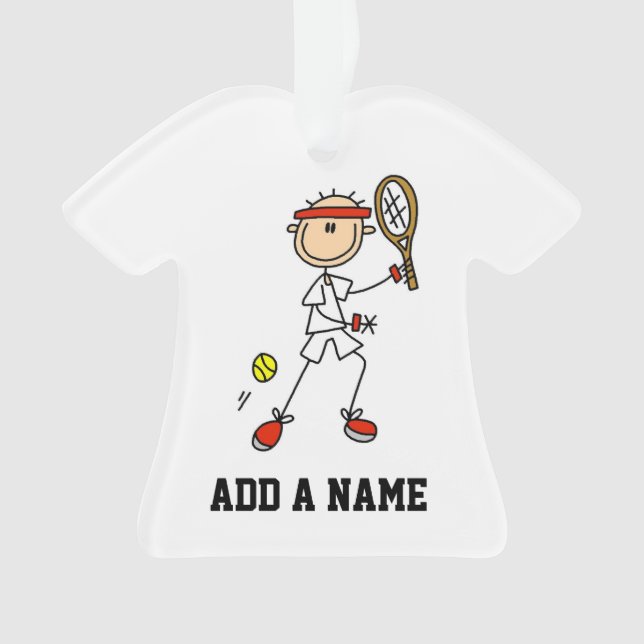 Männlicher Strichmännchen-Tennis-Spieler Ornament (Vorderseite)