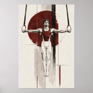 Männlicher Turner an den Stillringen Minimalistisc Poster