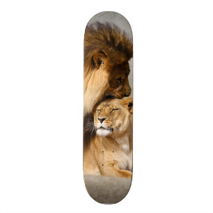 Männlicher und weiblicher Löwe in der Liebe Skateboard