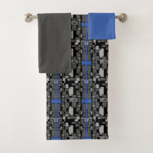 Männliches Blau-Grau-Geometrisches Badetuch-Set Badhandtuch Set