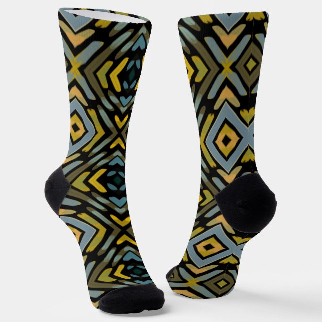 Männliches Gold Blau Schwarz Muster  Socken (Gewinkelt)