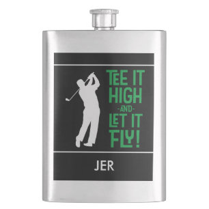 Männliches Golf-Tee-Zitat Süßes Monogramm Schwarz  Flachmann