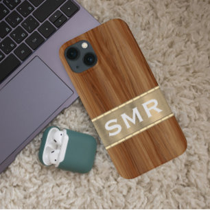 Männliches Metall Holz-Look Monogramm Initialen Et Case-Mate iPhone Hülle