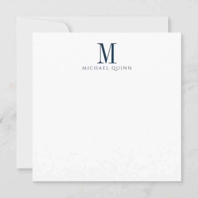 Männliches Navyblau-Monogramm Mitteilungskarte (Vorderseite)