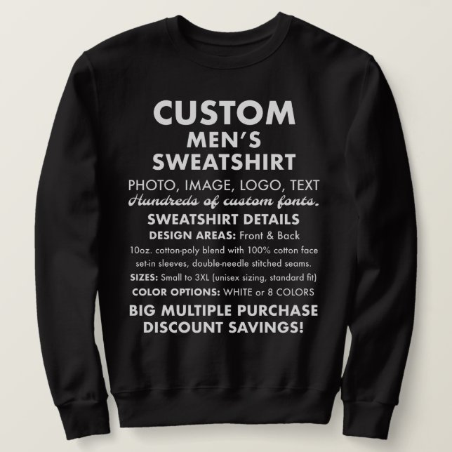 Männliches Personalisiertes Schwarzes Sweatshirt (Design vorne)
