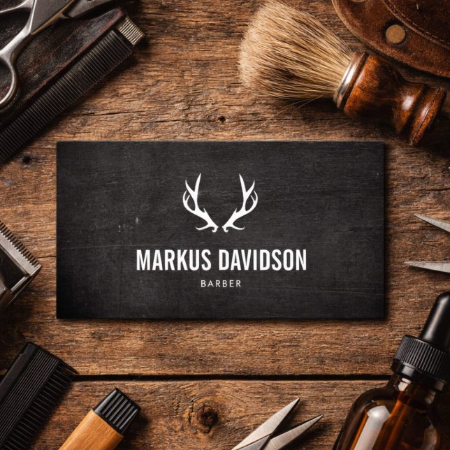 Männliches Rustikales Geweih-Logo-Barbier Visitenkarte (Von Creator hochgeladen)