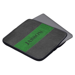Männliches Schwarz und Grün Kunstleder Laptopschutzhülle