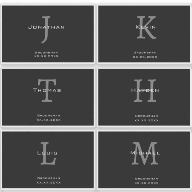 Männliches Schwarz-Weiß-Monogramm mit Initialen +  Aufkleber (Vorderseite)