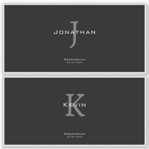 Männliches Schwarz-Weiß-Monogramm mit Initialen +  Aufkleber