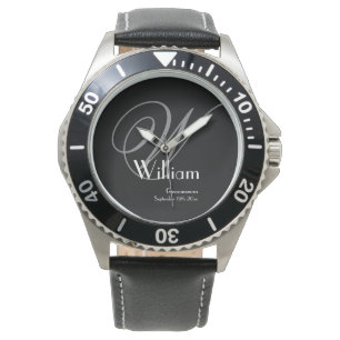 Männliches Schwarzes Gesicht Grau Weiß Monogramm G Armbanduhr