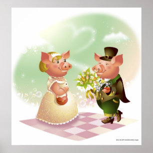 Männliches Schwein gibt einem Weibchen einen Stamm Poster