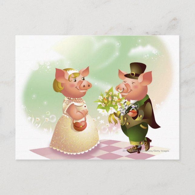 Männliches Schwein gibt einem Weibchen einen Stamm Postkarte (Vorderseite)