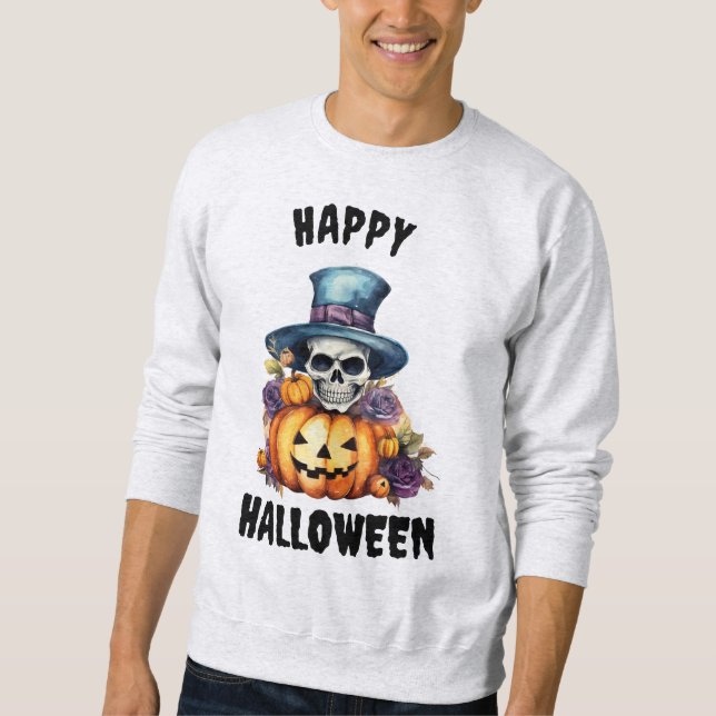 Männliches Skelett und Kürbiskreifer Halloween-Swe Sweatshirt (Vorderseite)