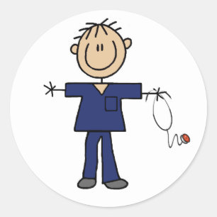 Männliches Strichmännchen Krankenschwester Mittelh Runder Aufkleber