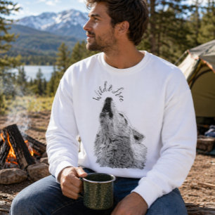 Männliches Wild & Free Schriftzug Heulender Wolf F Sweatshirt