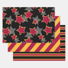 Mannschaftsfarben Bordeaux und Gold Geometrisches  Geschenkpapier Set