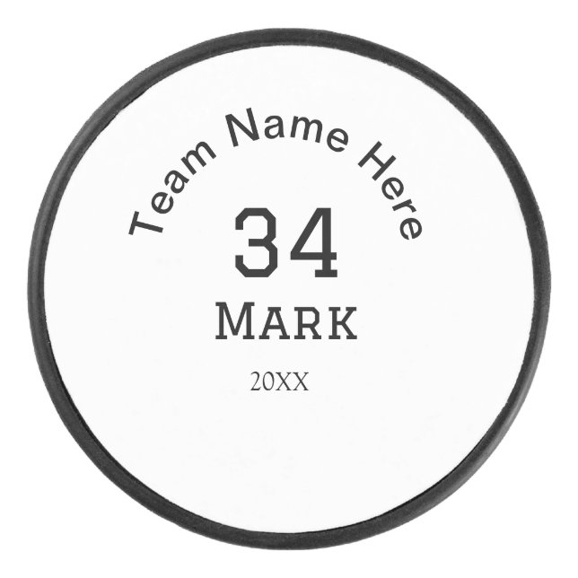 Mannschaftsname hinzufügen Spielername Datum Sport Eishockey Puck (Vorderseite)