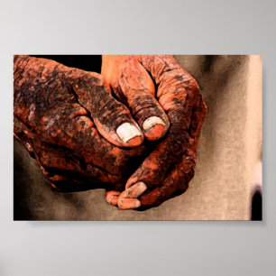 Manos envejecidas Original Indian Ink Atwork Impr Poster