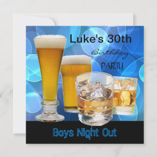 Mans 30. Geburtstag Blue Drinks Bierjungen Nacht Einladung