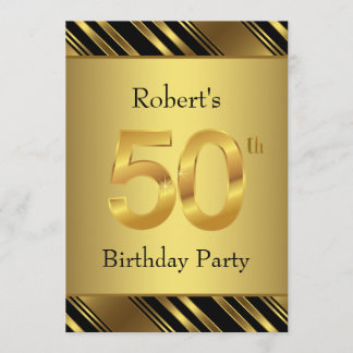 Mans Black and Gold 50. Geburtstagsparty Einladung