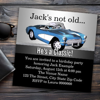 Mans Blue Antique Car Geburtstagsparty Einladung