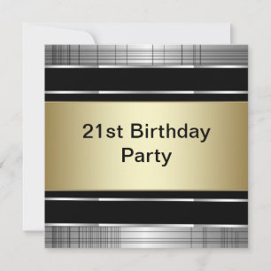 Mans Classy Black Silver Gold 21. Geburtstag Party Einladung