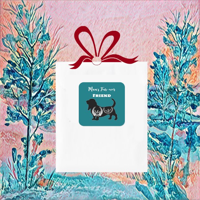 Mans Forever Friend Dog Folk Kunst, Dichtung und M Quadratischer Aufkleber (Mans Forever Friend Dog Folk Art)