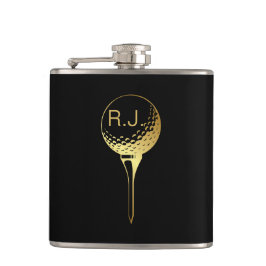 Man's Golf Monogram Black and Gold Flask Flachmann