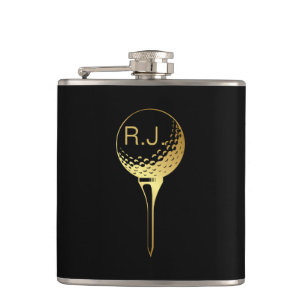 Man's Golf Monogram Black and Gold Flask Flachmann