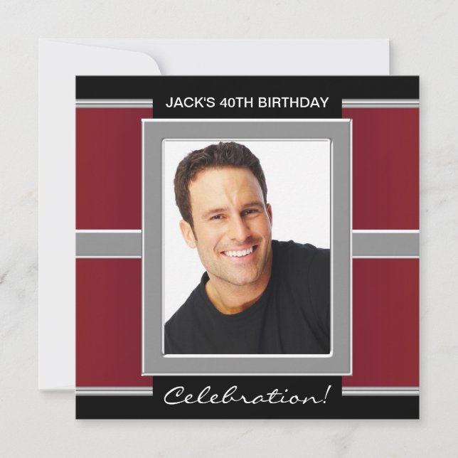 Mans Red and Black Birthday Party Einladung (Vorderseite)
