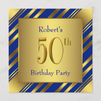 Mans Royal Blue und Gold 50. Geburtstagsparty Einladung
