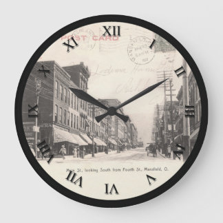 Mansfield Ohio Postkarten-Uhr - Main St 1907 Große Wanduhr