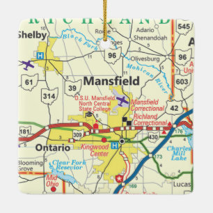 Mansfield Ohio Vintage Karte Keramikornament