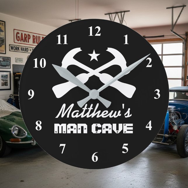 Manshammer Logo Autogarage oder Mancave Wanduhr (man cave wall clock)