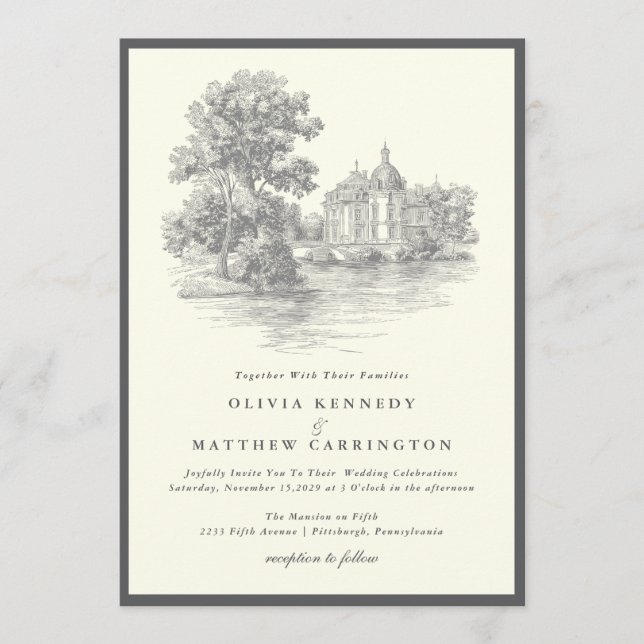 Mansion Venue Old Money Aesthetic Ivory Wedding  Einladung (Vorderseite)