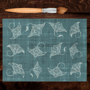 Manta-Ray-Meereskreatur-Polynesien-Batik-Look Seidenpapier